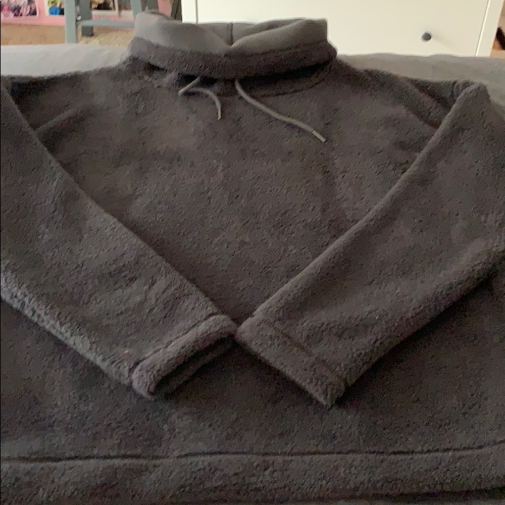 Furry turtleneck sweatshirt